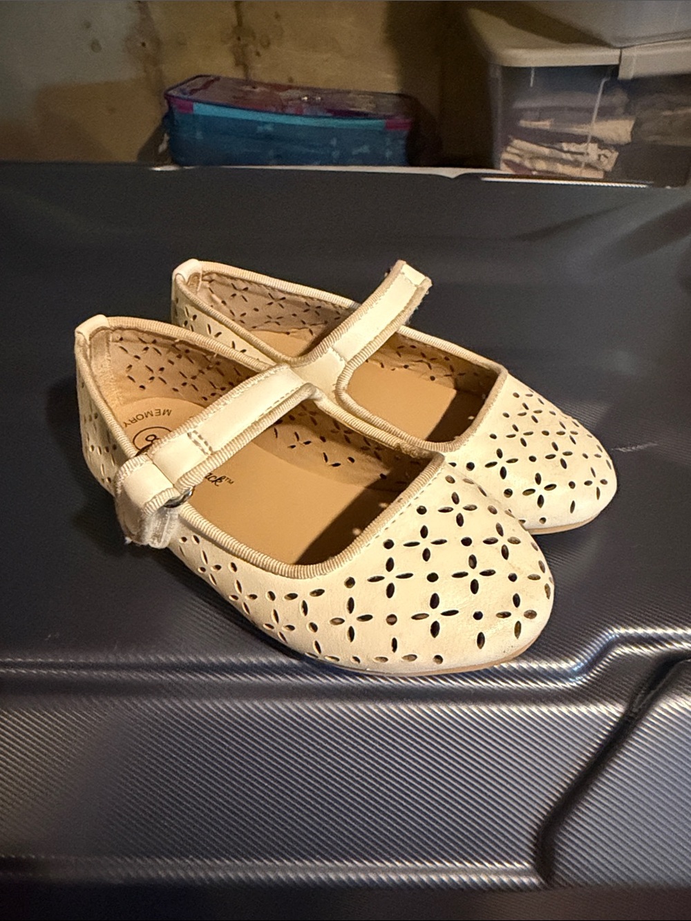 Cat & Jack Cream Mary Jane Flats with Floral Cutouts